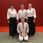 Gabriel mit dem Prüfer Patrick David 4.Dan und seinen 2 Angreiferinnen Tanja und Silvia